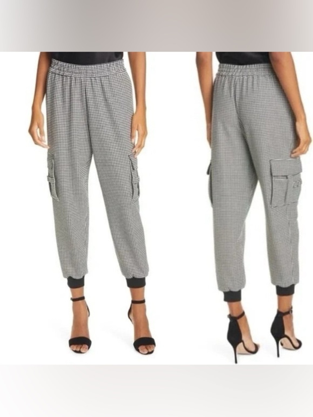 327. Alice + Olivia Women’s Black and White Houndstooth Cargo Jogger Pants